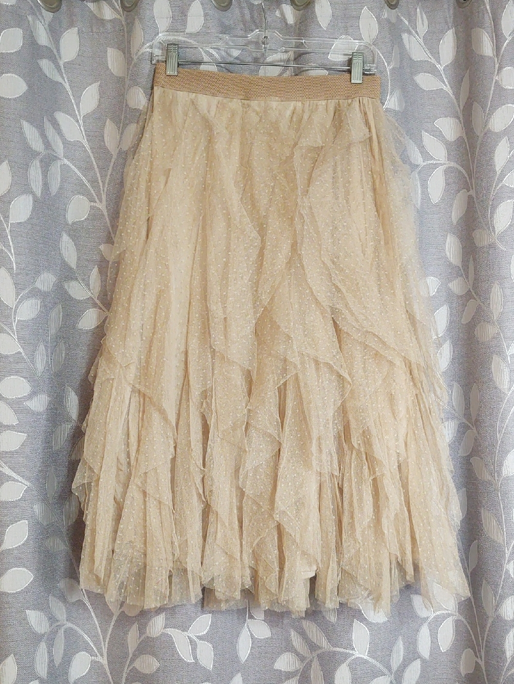 Fashion Express Beige Tiered Tulle Midi Skirt size XL